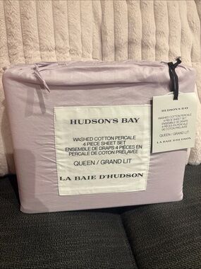 Hudson's Bay Washed Cotton Percale Queen Sheet Set - Lilac